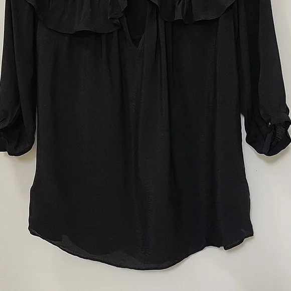 Anthro MAEVE RUFFLE COLD SHOULDER CUT OUT LIGHTWEIGHT BLACK DRESSY BLOUSE SIZE 2 - Picture 11 of 15